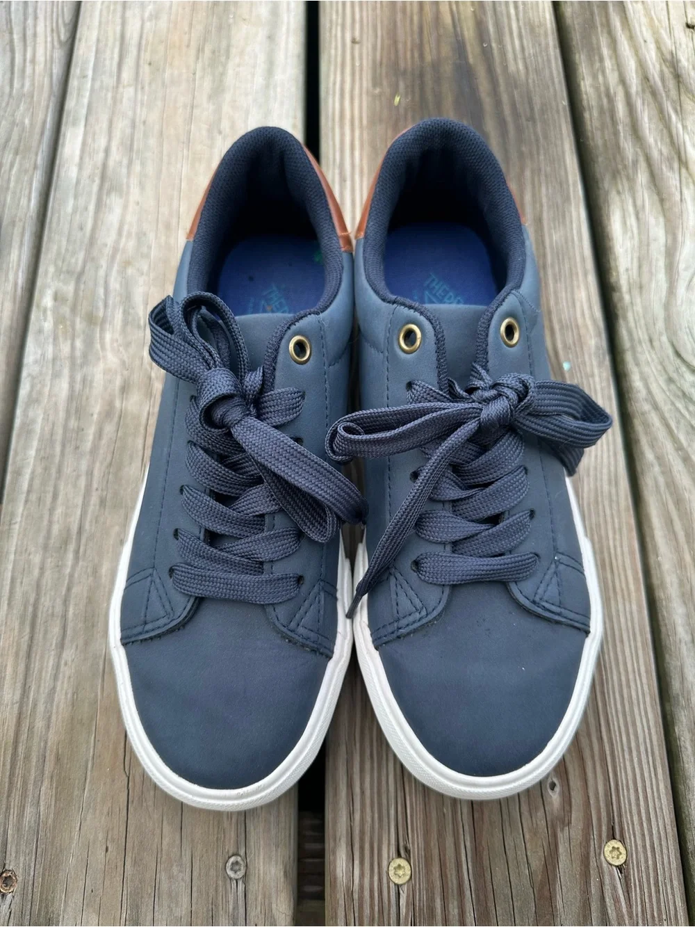 Boys Casual Navy Leather-Trim Sneakers